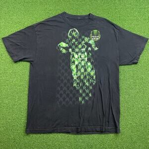 Vintage Black Monster Energy Cup Motocross Rider Graphic T-Shirt Sz XL